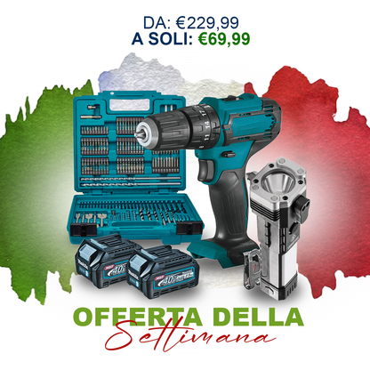 Trapano Avvitatore Professionale 48V – Kit Completo con 2 Batterie + 45 Accessori + Torcia Tattica Omaggio | Prestazioni Elevate e Qualità Garantita