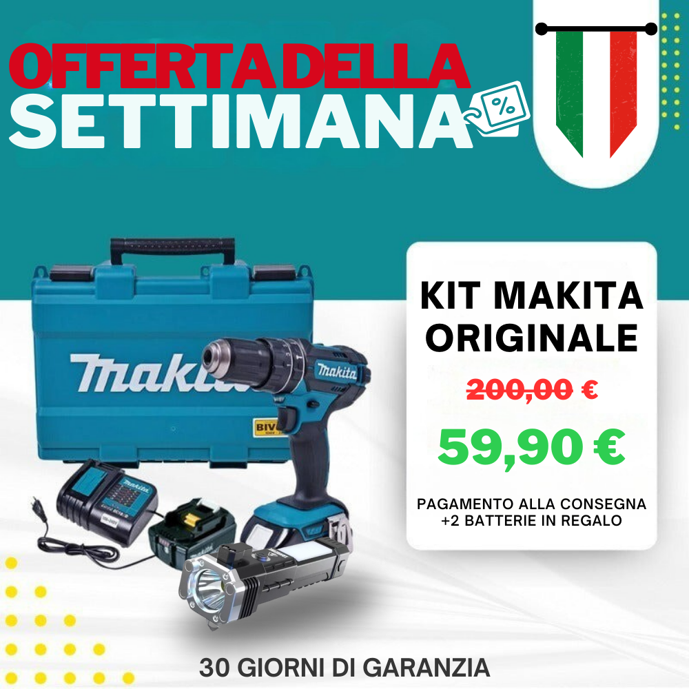 KIT ORIGINALE - TRAPANO AD IMPATTO POTENTE + 45 ACCESSORI + 2 BATTERIE 40V - SUPER OFFERTA