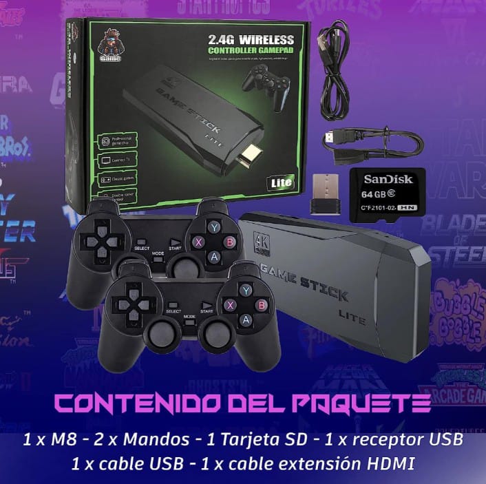 Game Stick Ultra 4K - 10.000 Juegos + 2 Controles Inalámbricos